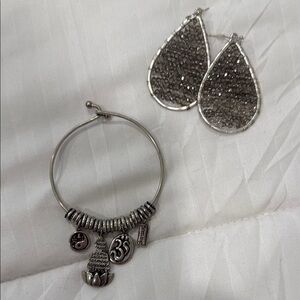 NWOT Silver Charm Bracelet and Teardrop ( Marilyn Sciff) Earrings Set